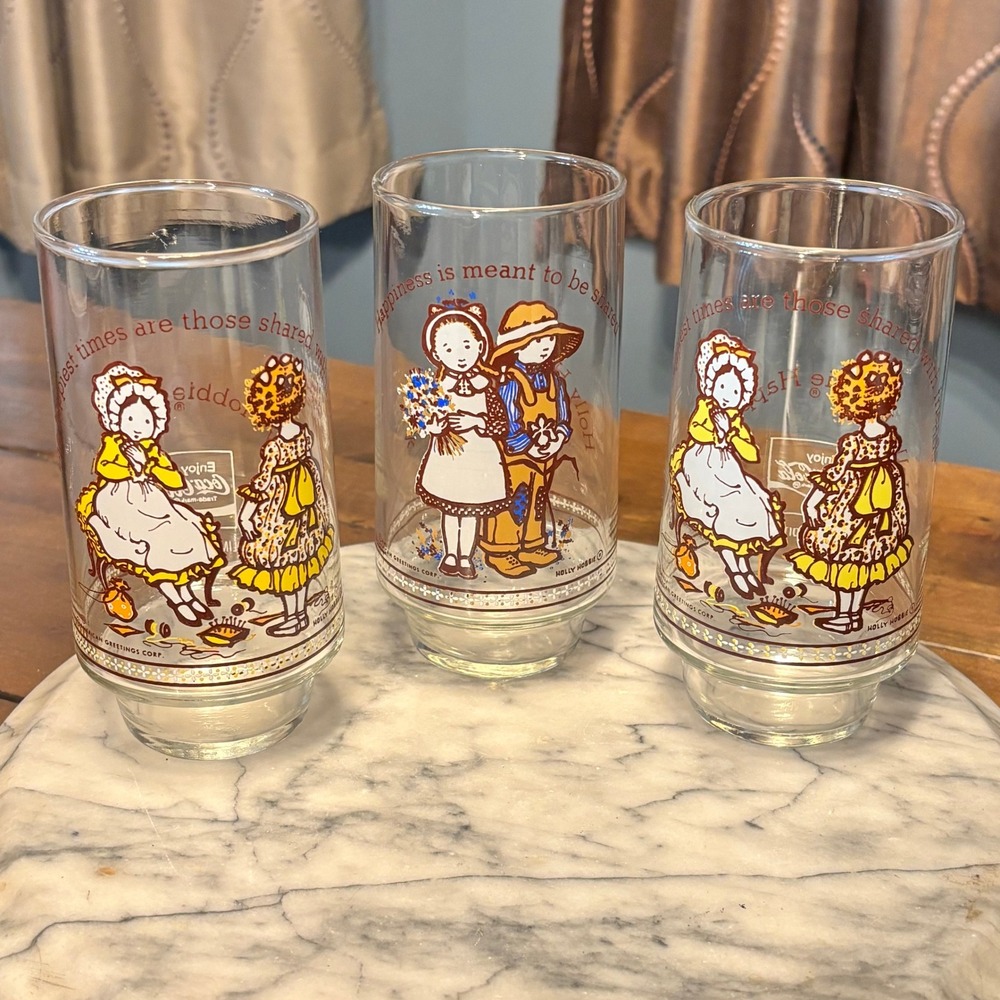 3pc VTG 1970s Holly Hobbie Happy Talk Coca-Cola Limited Edition Glass Glasses